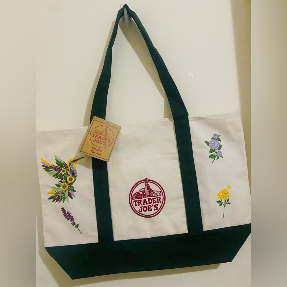 NWT Embroidered Trader Joe’s Canvas Tote | Boho Reusable Market Bag | Gift Idea